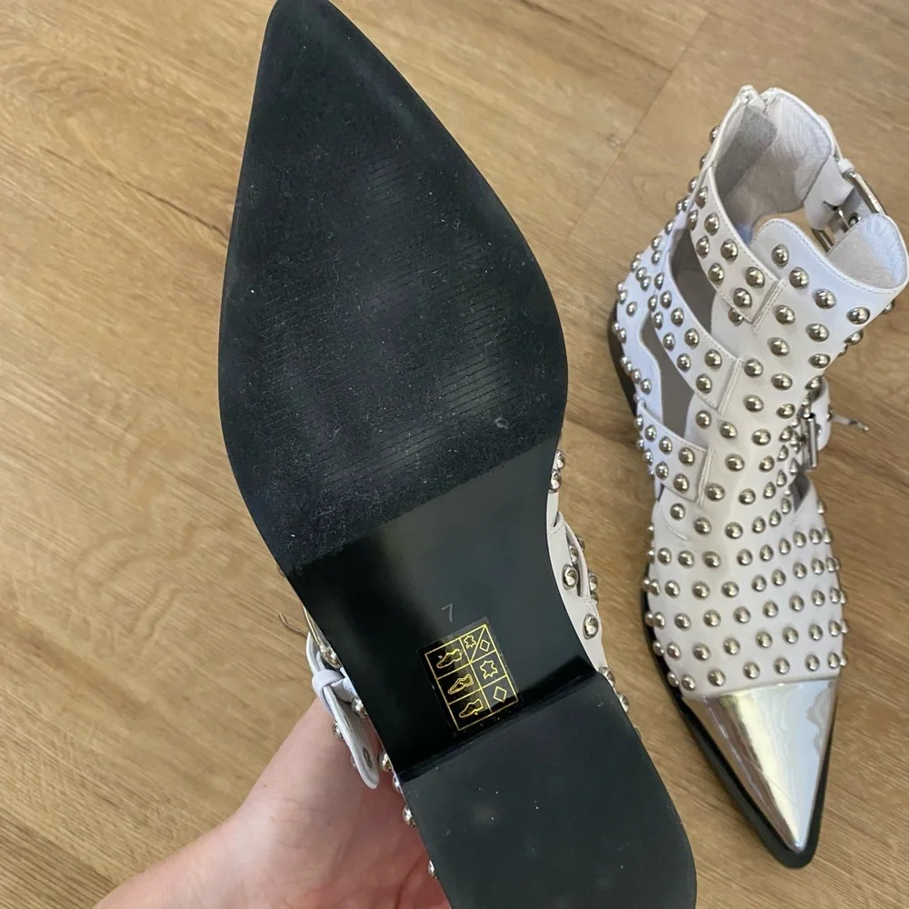 Jeffrey Campbell Kait Studded Ankle Boot Cutout Buckle White 7 NEW